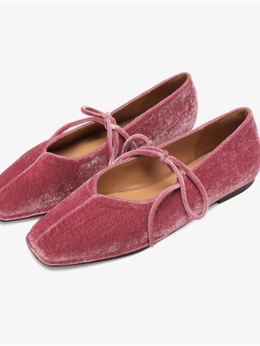 Never worn. Lace Up Square Toe Ballet Flats 
Velvet.